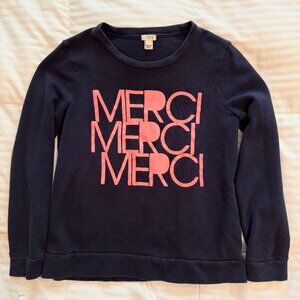 JCrew Long Sleeve Sweatshirt Navy Blue Coral Print MERCI Size Small